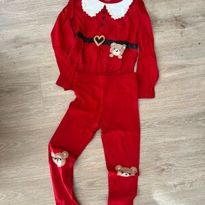 H&M Red Santa Pajama Set with Heart Accents